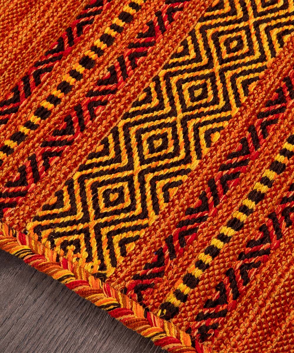 Bordo del Tappeto kilim arancione 100% cotone, per arredo casa soggiorno salotto camera da letto ma anche passatoia per corridoio o ingresso