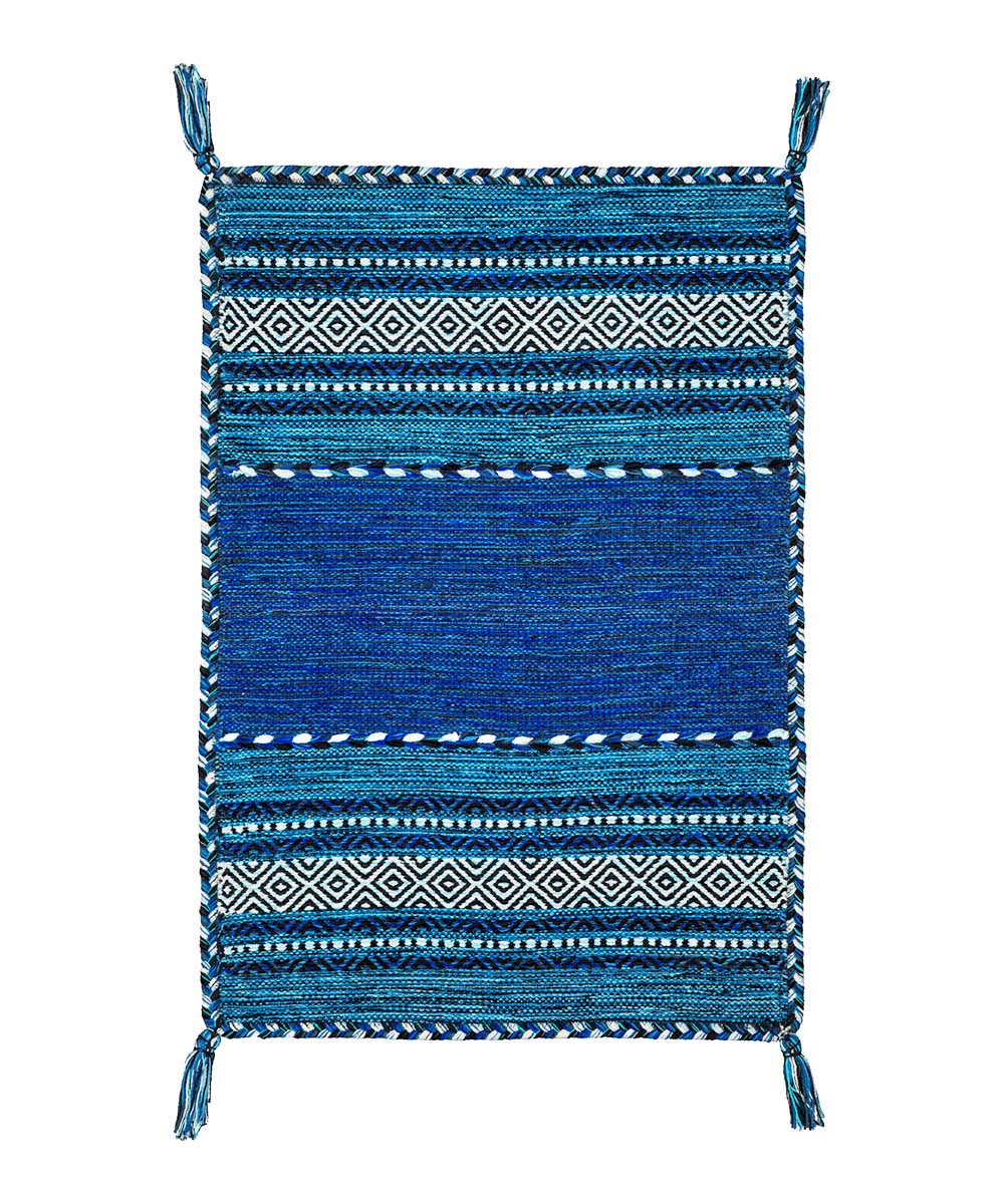Tappeto kilim blu 100% cotone, per arredo casa soggiorno salotto camera da letto ma anche passatoia per corridoio o ingresso