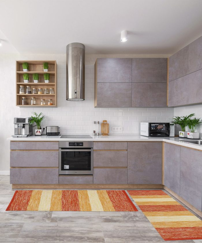 Cucina con Dettaglio tappeto in cotone HAPPY ORANGE arancione