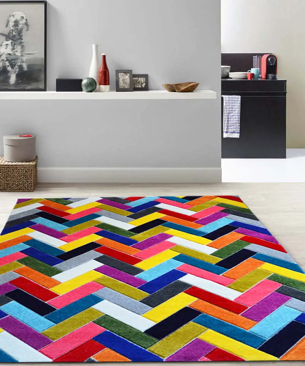salotto con tappeto multicolore zigzag 2340