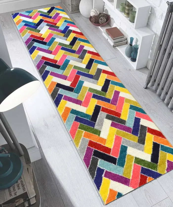 corridoio con tappeto multicolore zigzag 2340
