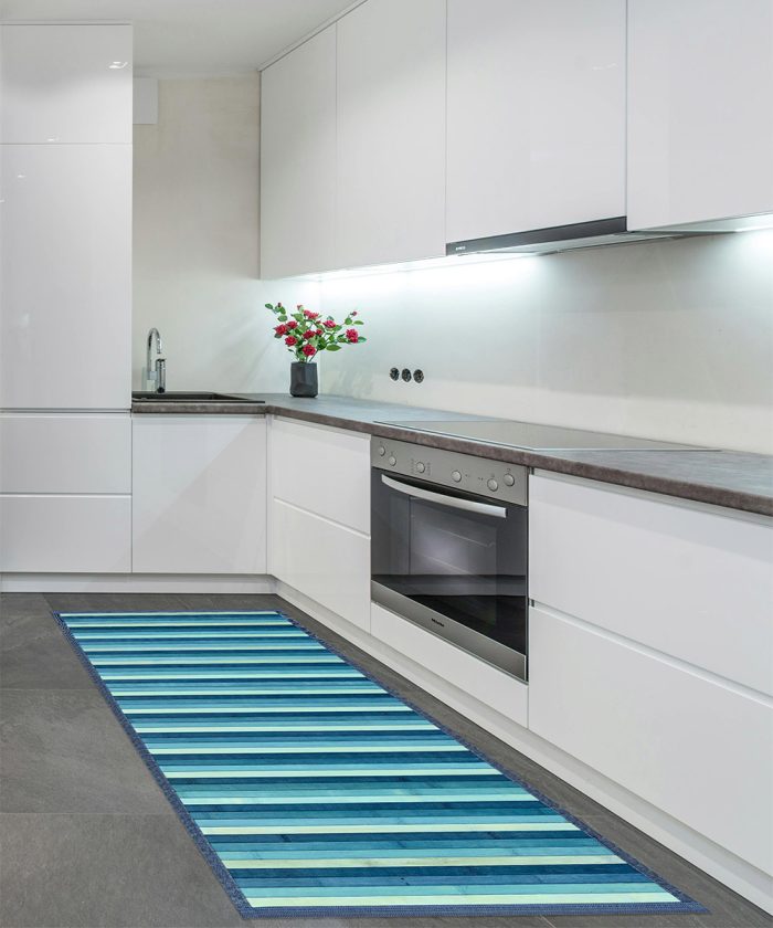 Casa con Tappeto Bamboo Azzurro per cucina e bagno, stuoia passatoia bambù