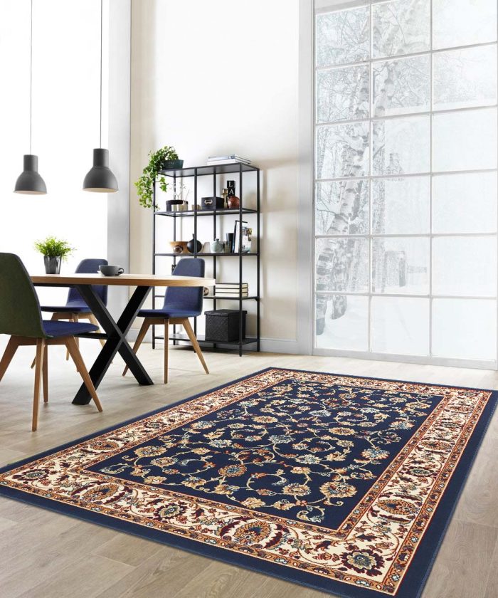 Soggiorno moderno con Tappeto Royal Shiraz 2079 Blu motivo classico orientale tradizionale persiano