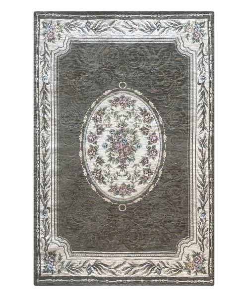 Tappeto QUEEN FANGO marrone stile classico tradizionale francese, aubusson floreale. Anti-scivolo e lavabile ideale per salotto soggiorno camera.