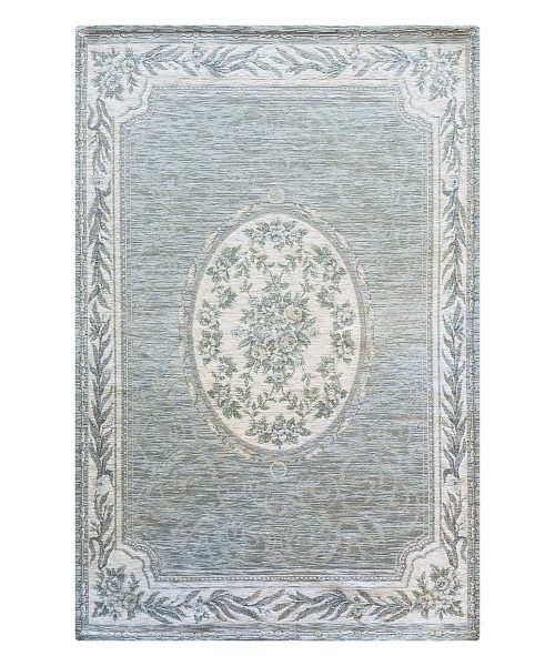 Tappeto QUEEN POLVERE grigio azzurro stile classico tradizionale francese, aubusson floreale. Anti-scivolo e lavabile ideale per salotto soggiorno camera.