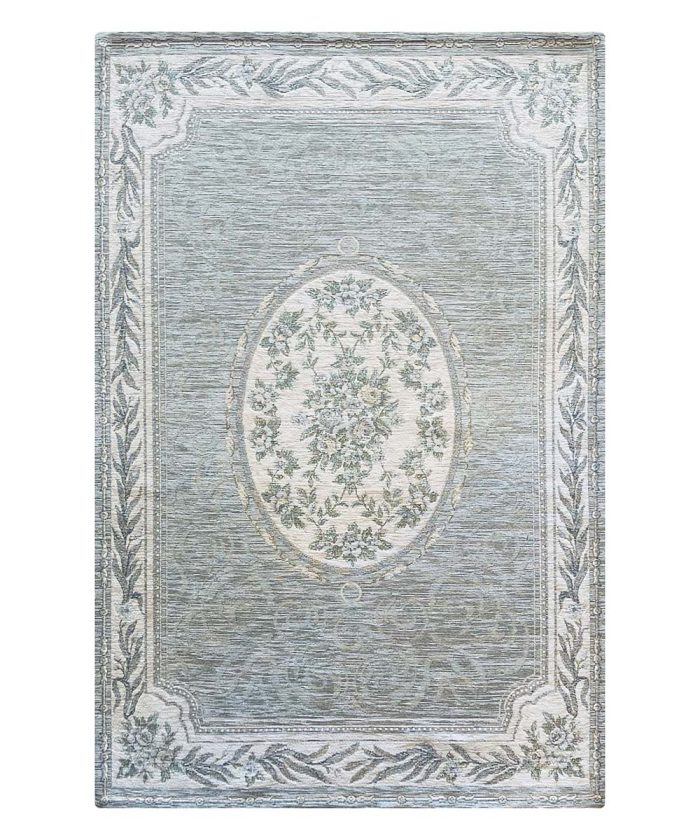 Tappeto QUEEN POLVERE grigio azzurro stile classico tradizionale francese, aubusson floreale. Anti-scivolo e lavabile ideale per salotto soggiorno camera.