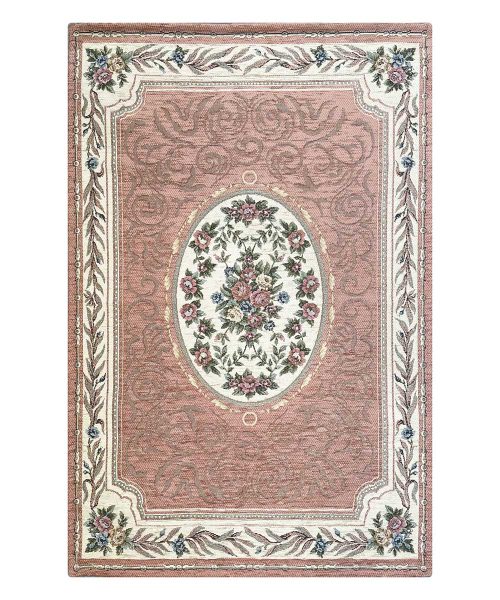 Tappeto QUEEN ROSA stile classico tradizionale francese, aubusson floreale. Anti-scivolo e lavabile ideale per salotto soggiorno camera.