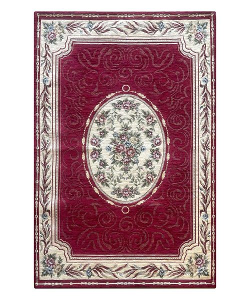 Tappeto QUEEN ROSSO stile classico tradizionale francese, aubusson floreale. Anti-scivolo e lavabile ideale per salotto soggiorno camera.