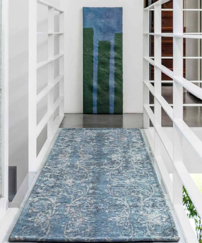 Ingresso con Tappeto Delavé Azzurro anti-scivolo e lavabile, complemento arredo moderno ideale per salotto soggiorno camera