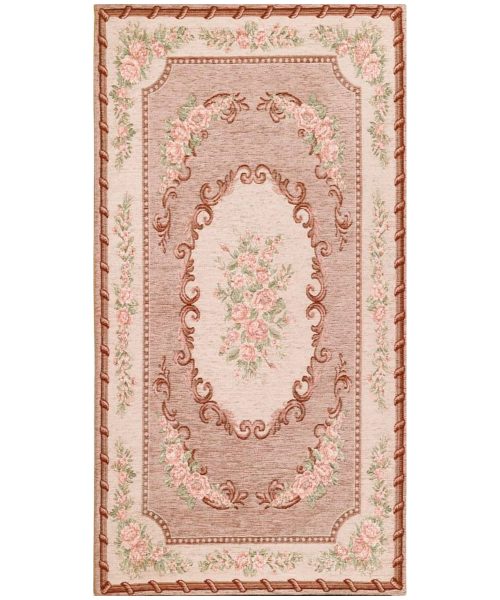 Tappeto Operà Rosa Cipria disegno aubusson tradizionale francese, anti-scivolo e lavabile ideale per salotto soggiorno camera.