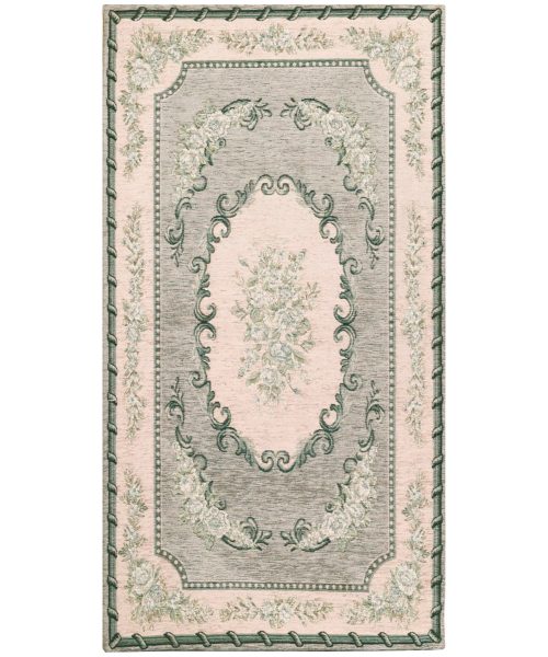 Tappeto Operà Azzurro Grigio Polvere disegno aubusson tradizionale francese, anti-scivolo e lavabile ideale per salotto soggiorno camera.