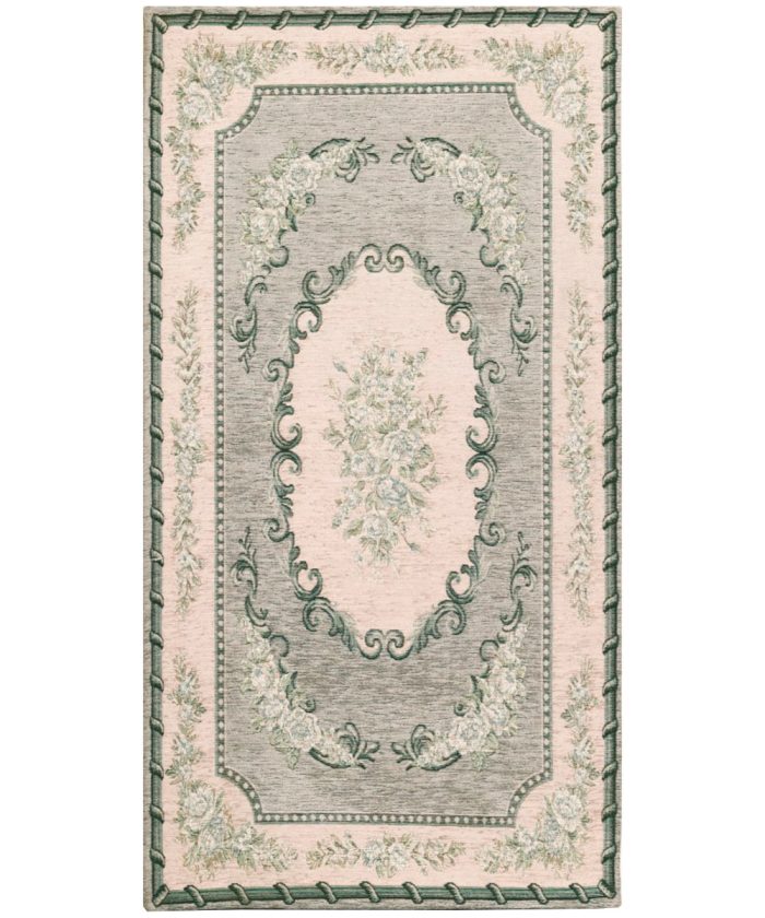 Tappeto Operà Azzurro Grigio Polvere disegno aubusson tradizionale francese, anti-scivolo e lavabile ideale per salotto soggiorno camera.