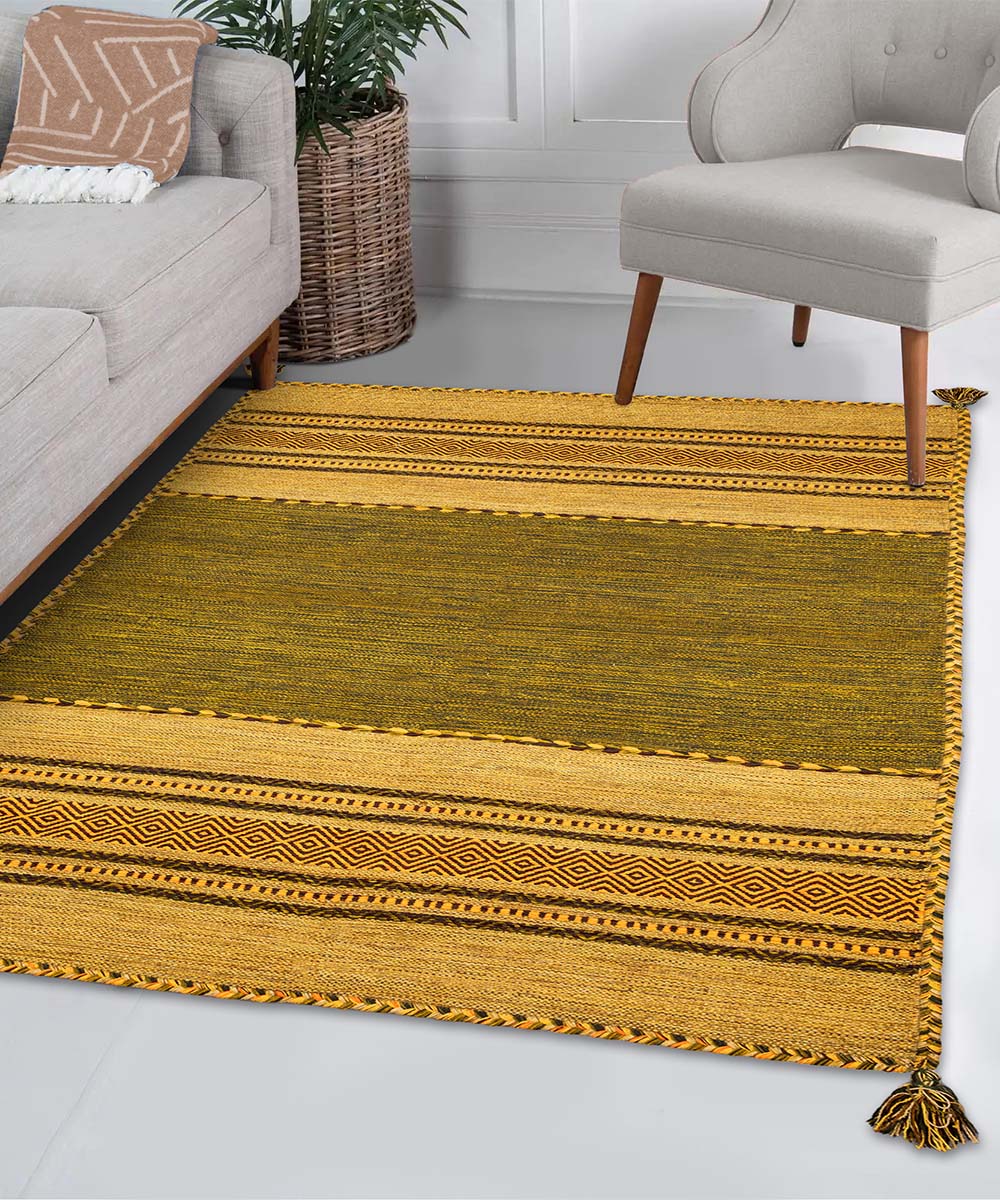 Salotto con Tappeto kilim verde 100% cotone, per arredo casa soggiorno salotto camera da letto ma anche passatoia per corridoio o ingresso