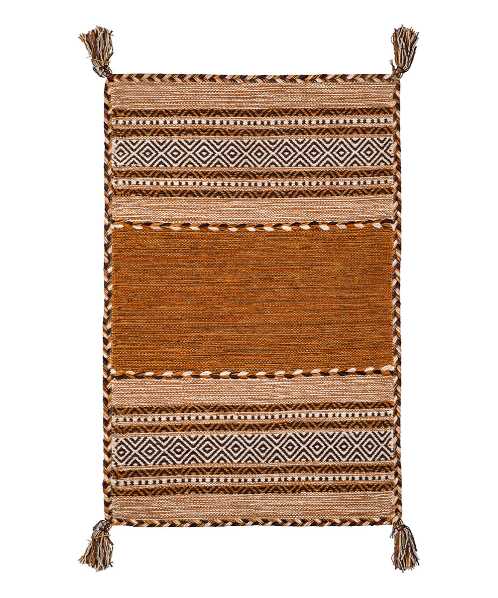 Tappeto kilim marrone cuoio 100% cotone, per arredo casa soggiorno salotto camera da letto ma anche passatoia per corridoio o ingresso
