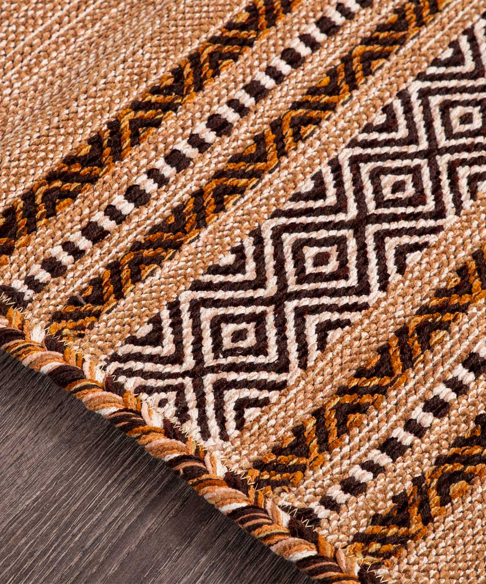 Bordo del Tappeto kilim marrone cuoio 100% cotone, per arredo casa soggiorno salotto camera da letto ma anche passatoia per corridoio o ingresso