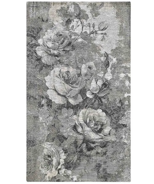 Tappeto floreale ROSE fiorite colore grigio, lavabile e antiscivolo: ideale per salotto, soggiorno, camera, ingresso, corridoio