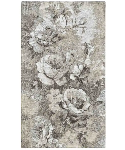 Tappeto floreale ROSE fiorite colore tortora, lavabile e antiscivolo: ideale per salotto, soggiorno, camera, ingresso, corridoio
