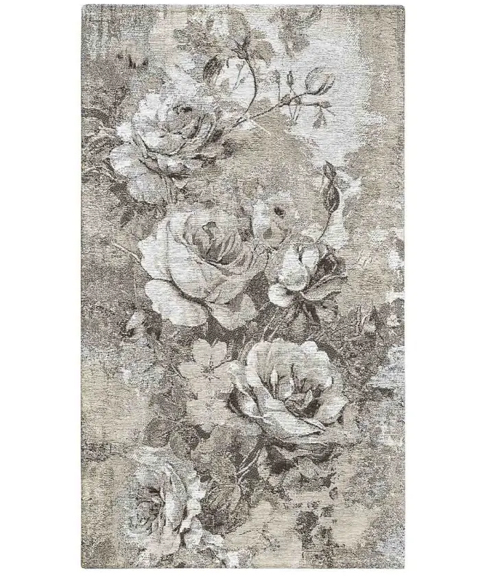 Tappeto floreale ROSE fiorite colore tortora, lavabile e antiscivolo: ideale per salotto, soggiorno, camera, ingresso, corridoio