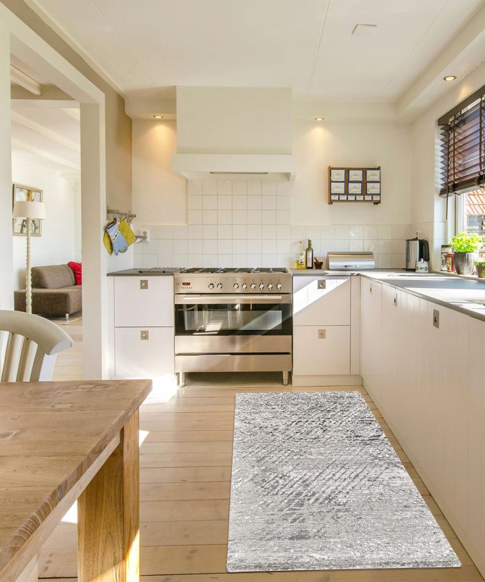 Cucina con Tappeto design moderno, motivo astratto Velour Essenza Sabbia, multiuso lavabile e antiscivolo