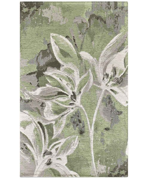 Tappeto floreale moderno VANILLA verde, disegno fiori vaniglia. Tappeti lavabili e anti-scivolo.