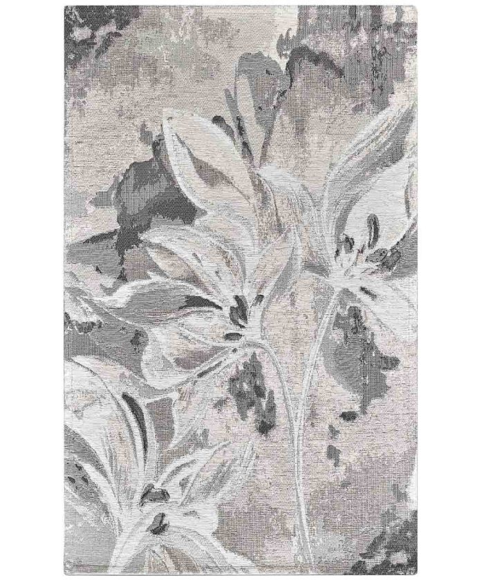 Tappeto floreale moderno VANILLA grigio, disegno fiori vaniglia. Tappeti lavabili e anti-scivolo.