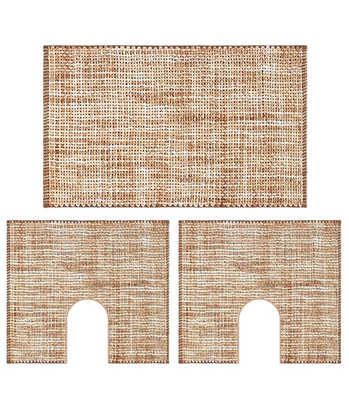 Parure Tappeti sagomati giro water e bidet per bagno morbido, lavabile, antiscivolo, economico. CRAZY BEIGE