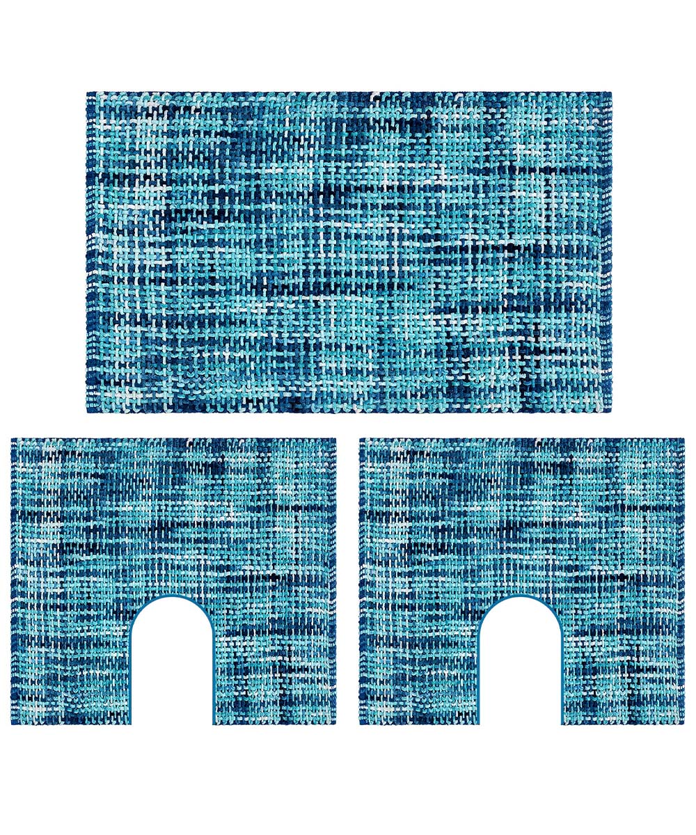 Parure Tappeti sagomati giro water e bidet per bagno morbido, lavabile, antiscivolo, economico. CRAZY BLU