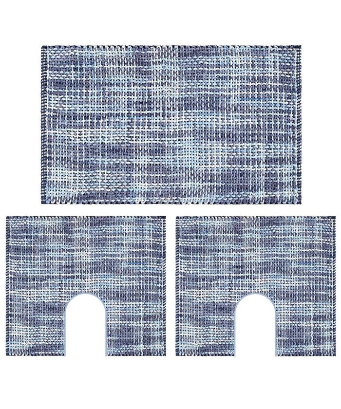 Parure Tappeti sagomati giro water e bidet per bagno morbido, lavabile, antiscivolo, economico. CRAZY AZZURRO