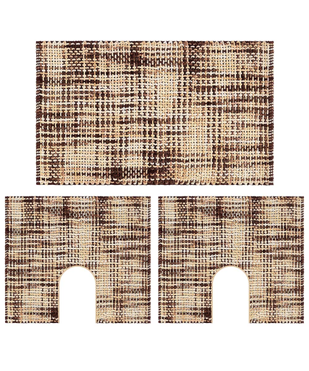 Parure Tappeti sagomati giro water e bidet per bagno morbido, lavabile, antiscivolo, economico. CRAZY MARRONE