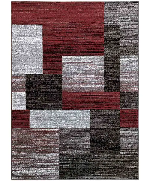 Tappeto Design 7038 Grigio Rosso, stile moderno per arredare uffici o la casa: salotto soggiorno camera da letto