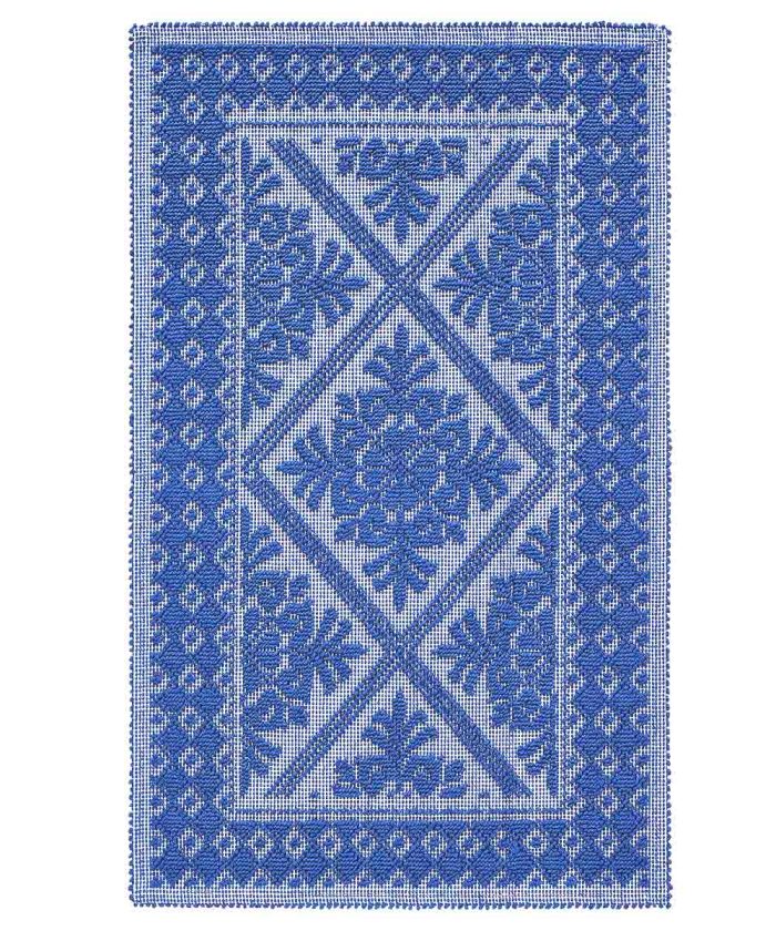 Tappeto Sardo Blu 100% cotone e prodotto in Sardegna Italia. Tappetino bagno passatoia lavabile.