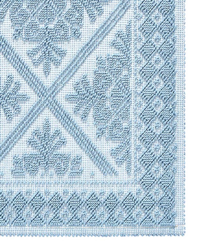 Angolo Tappeto Sardo Celeste azzurro 100% cotone e prodotto in Sardegna Italia. Tappetino bagno passatoia lavabile.