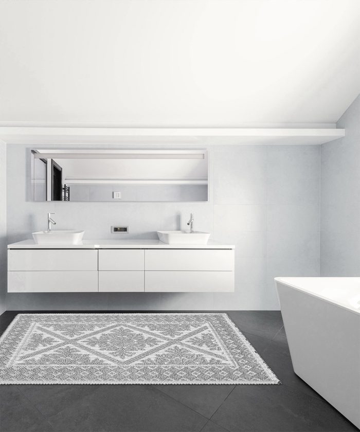 Bagno Tappeto Sardo Grigio 100% cotone e prodotto in Sardegna Italia. Tappetino passatoia lavabile.