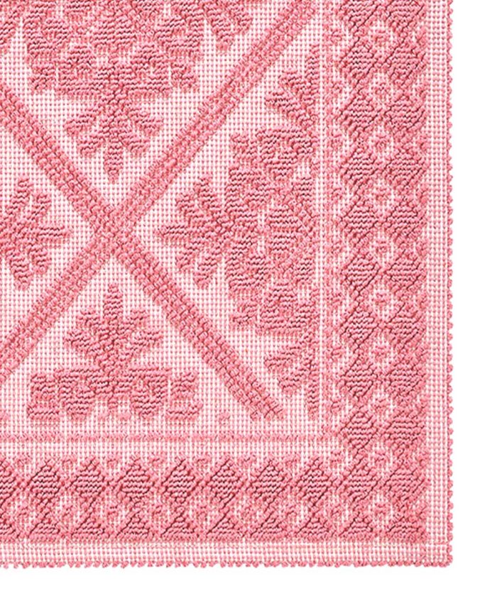 Angolo Tappeto Sardo Rosa 100% cotone e prodotto in Sardegna Italia. Tappetino bagno passatoia lavabile.