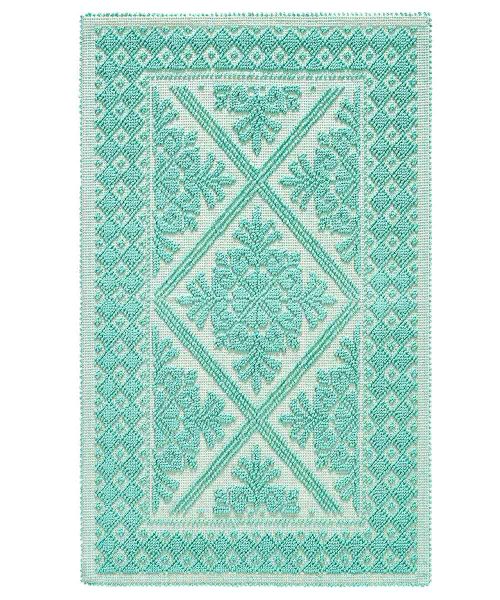 Tappeto Sardo verde acqua 100% cotone e prodotto in Sardegna Italia. Tappetino bagno passatoia lavabile.