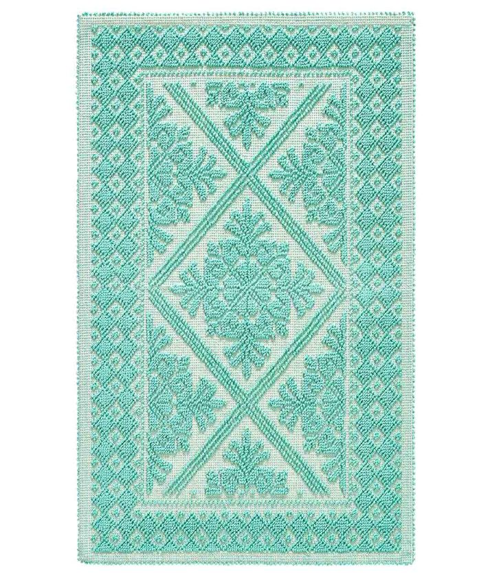 Tappeto Sardo verde acqua 100% cotone e prodotto in Sardegna Italia. Tappetino bagno passatoia lavabile.
