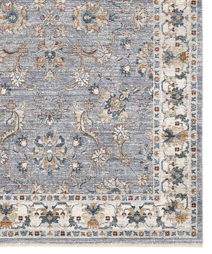 Angolo del Tappeto arredo grigio disegno orientale persiano. Tappeto MURCIA per salotto, soggiorno, camera e sala.