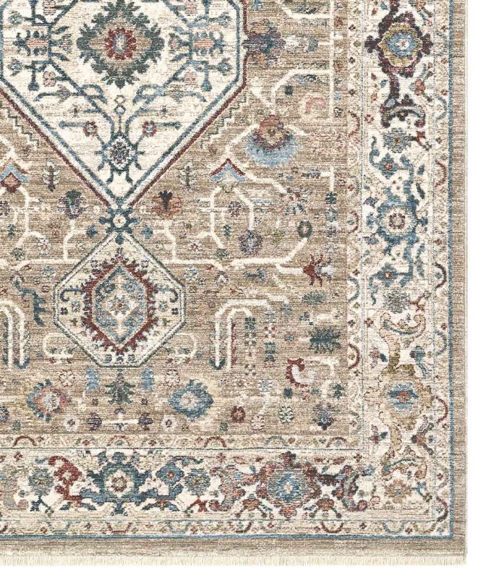 Particolare del Tappeto arredo beige oro disegno orientale persiano. Tappeto MURCIA per salotto, soggiorno, camera e sala.
