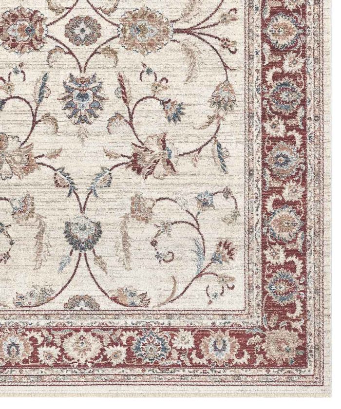 Particolare del Tappeto arredo avorio rosso motivo classico orientale. Tappeto MURCIA per salotto, soggiorno, camera e sala.