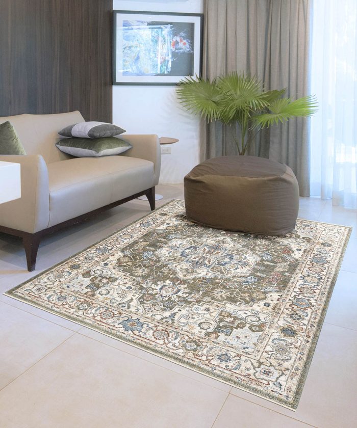 Soggiorno con Tappeto arredo blu stile classico persiano. Tappeto MURCIA per salotto, living, camera e sala.