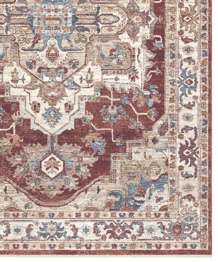Dettaglio di Tappeto persiano rosso design tradizionale orientale. Tappeto MURCIA per arredo casa: salotto, soggiorno, camera e sala.
