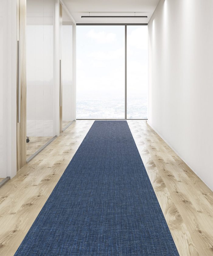 Corridoio ufficio con Passatoia cucina bagno multiuso tinta unita Blu Jeans. Tappeto lavabile e antiscivolo