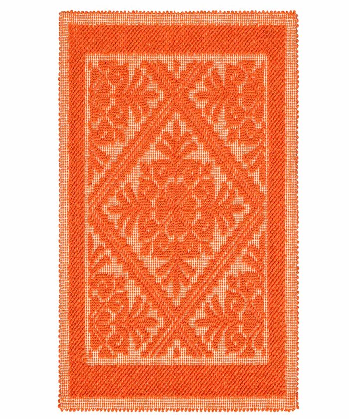 Tappeto Sardo Arancione 100% cotone e prodotto in Sardegna Italia. Tappetino bagno passatoia lavabile.