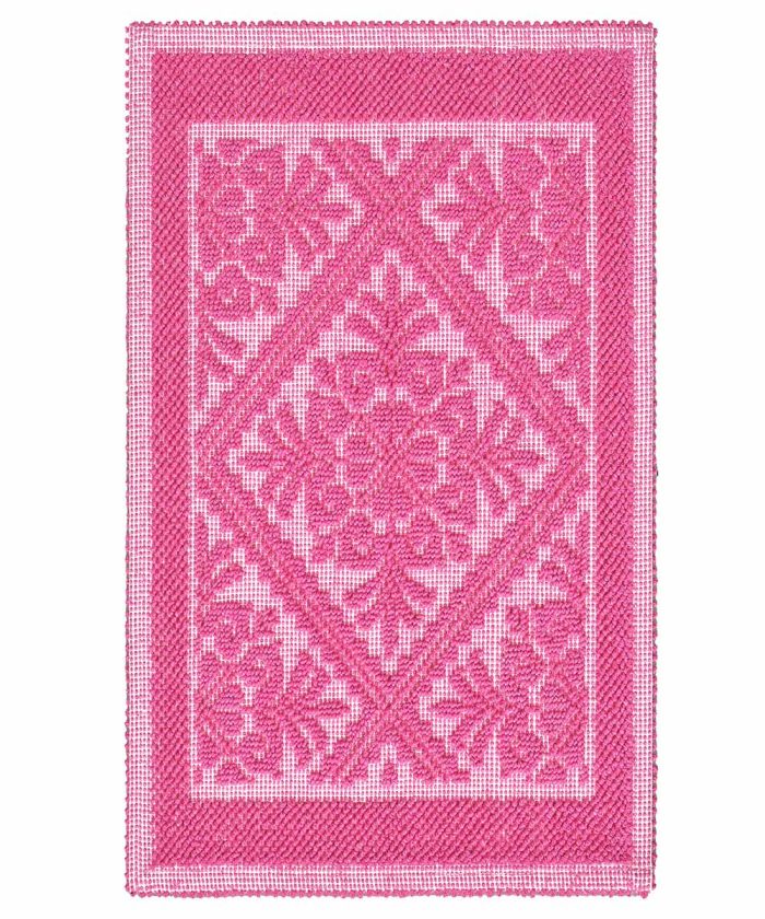 Tappeto Sardo Fucsia 100% cotone e prodotto in Sardegna Italia. Tappetino bagno passatoia lavabile.