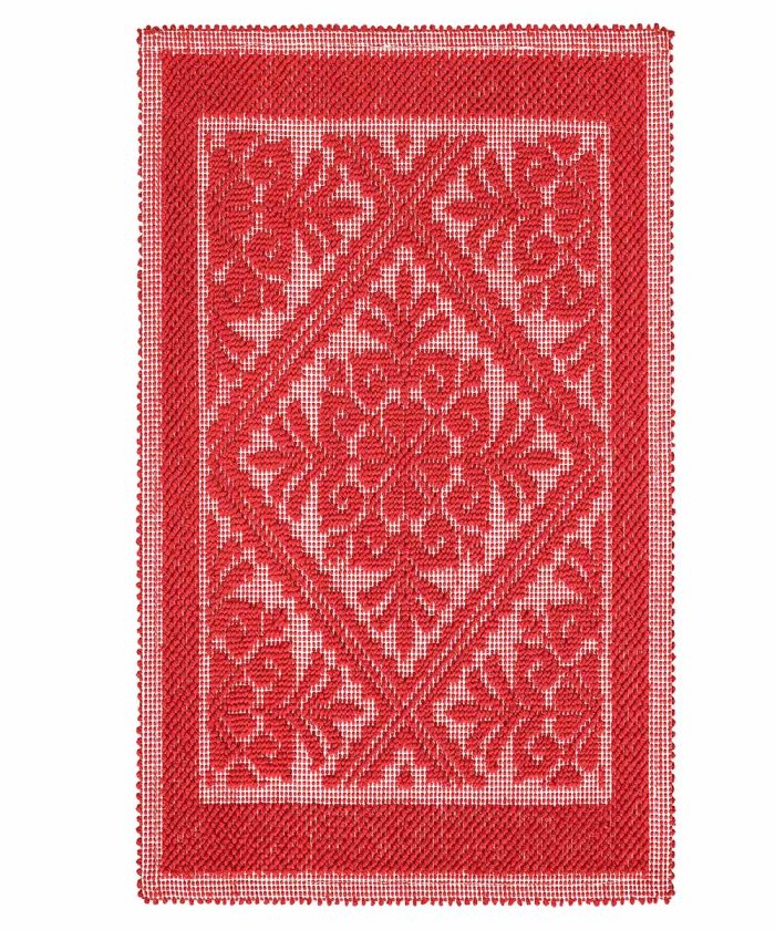 Tappeto Sardo Rosso 100% cotone e prodotto in Sardegna Italia. Tappetino bagno passatoia lavabile.