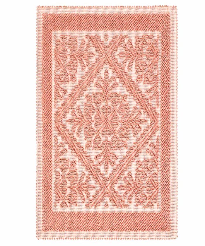 Tappeto Sardo Rosa Salmone 100% cotone e prodotto in Sardegna Italia. Tappetino bagno passatoia lavabile.