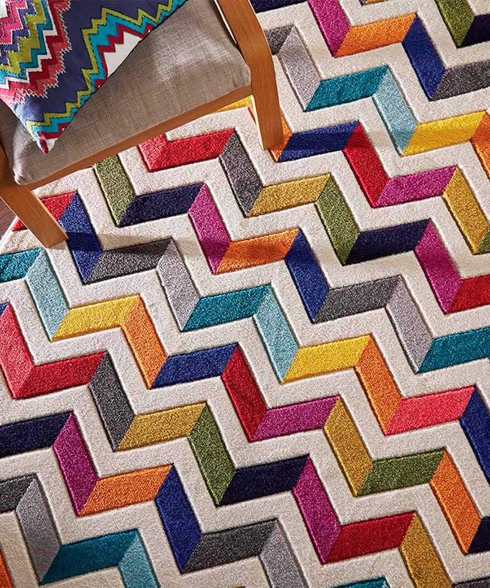 Arredamento con tappeto multicolore zigzag 960