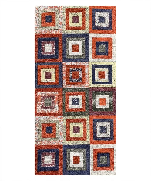 Tappeto arredo moderno geometrico QUADRI ARANCIO resistente, economico, lavabile, antiscivolo. Collezione Velour Feelings.