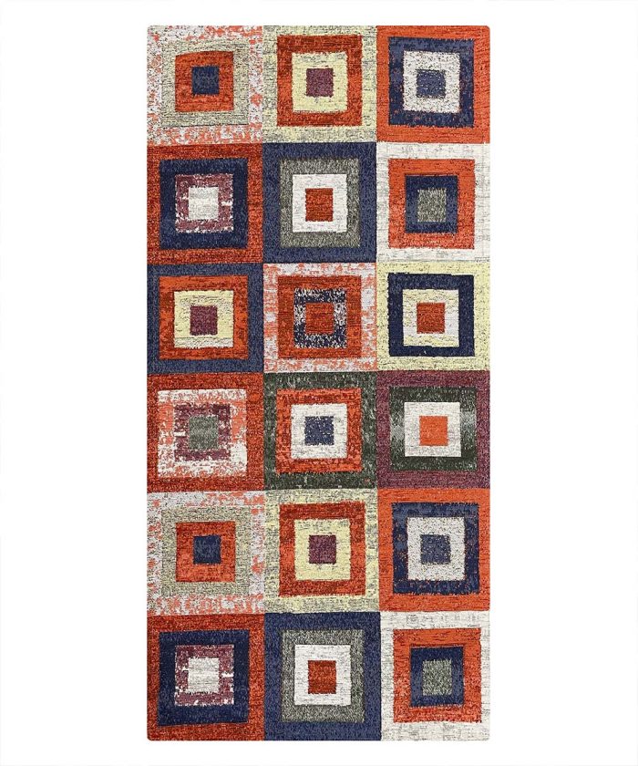 Tappeto arredo moderno geometrico QUADRI ARANCIO resistente, economico, lavabile, antiscivolo. Collezione Velour Feelings.