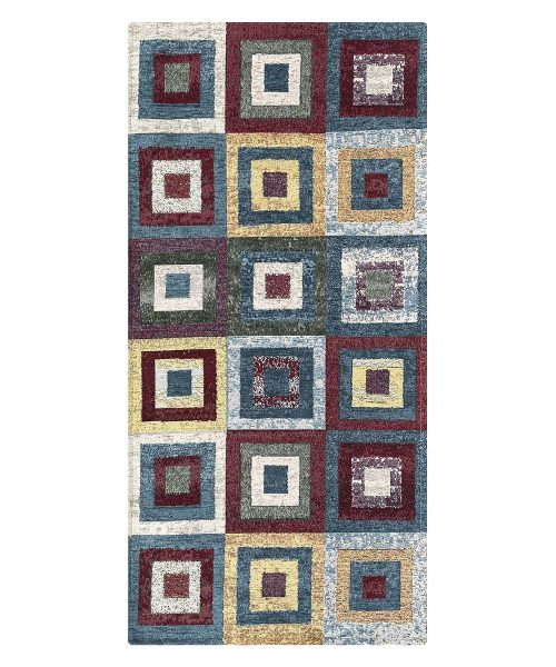Tappeto arredo moderno geometrico QUADRI JEANS resistente, economico, lavabile, antiscivolo. Collezione Velour Feelings.